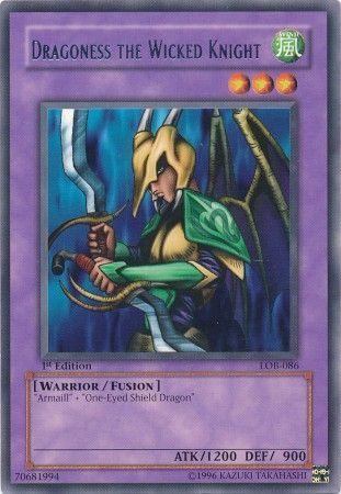Dragoness the Wicked Knight LOB 086 Rare 1st Edition Legend of Blue Eyes White Dragon 1st Edition Singles Dragoness the Wicked Knight LOB 086 Rare 1st Edition Legend of Blue Eyes White Dragon 1st Edition Singles