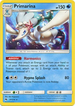Primarina 67 214 Rare Sun Moon Lost Thunder Singles Primarina 67 214 Rare Sun Moon Lost Thunder Singles