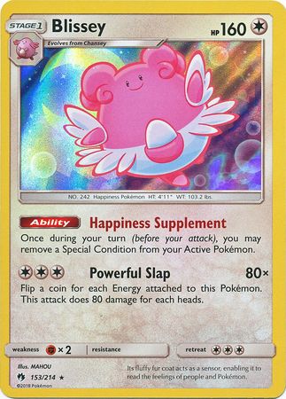Details about   Pokemon Card Blissey 153/214 Lost Thunder Rare Holo in Good Condition! 