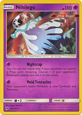 Nihilego Basic HP 180 Ultra Beast Pokemon Card 2017 Empty Light Lock Up