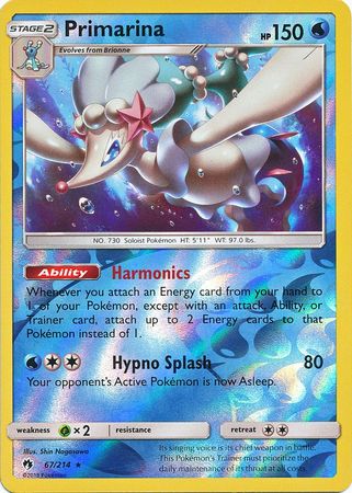 Primarina 67 214 Rare Reverse Holo Sun Moon Lost Thunder Reverse Holo Singles Primarina 67 214 Rare Reverse Holo Sun Moon Lost Thunder Reverse Holo Singles