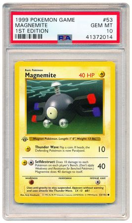 Magnemite 53 102 PSA Gem Mt 10 Common 1st Edition Base Set 2014 Base Set 1st Edition Singles Magnemite 53 102 PSA Gem Mt 10 Common 1st Edition Base Set 2014 Base Set 1st Edition Singles