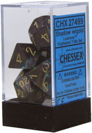 Chessex Lustrous Shadow w Gold Set of 7 Dice CHX27499 Dice Life Counters Tokens Chessex Lustrous Shadow w Gold Set of 7 Dice CHX27499 Dice Life Counters Tokens