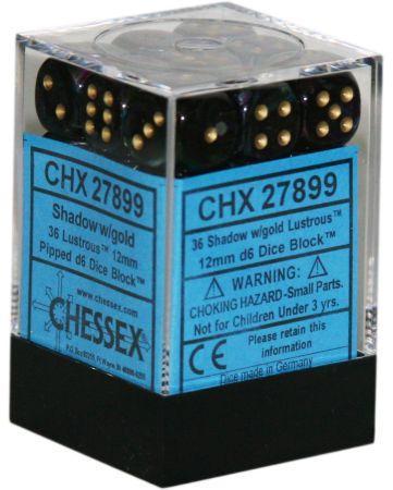 Chessex Lustrous Shadow w Gold Set of 36 d6 Dice CHX27899 Dice Life Counters Tokens Chessex Lustrous Shadow w Gold Set of 36 d6 Dice CHX27899 Dice Life Counters Tokens