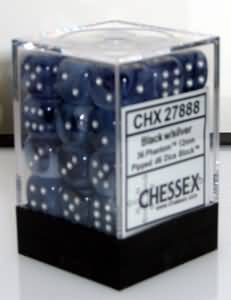 Chessex Phantom Black w Silver Set of 36 d6 Dice CHX27888 Dice Life Counters Tokens Chessex Phantom Black w Silver Set of 36 d6 Dice CHX27888 Dice Life Counters Tokens