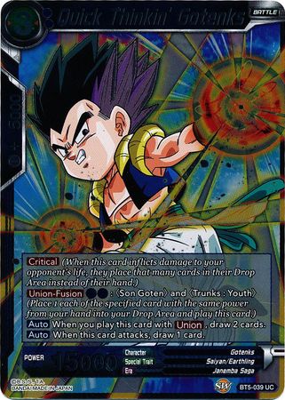 Quick Thinkin Gotenks BT5 039 Uncommon Foil Miraculous Revival Foil Singles Quick Thinkin Gotenks BT5 039 Uncommon Foil Miraculous Revival Foil Singles