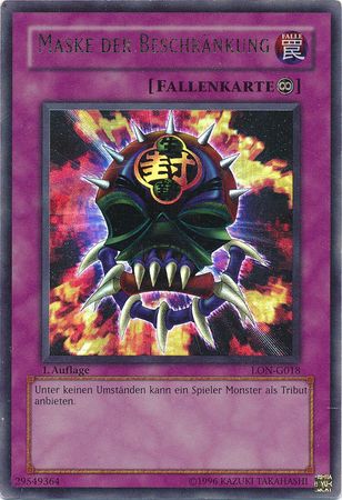 Maske der Beschrankung LON G018 Ultra Rare 1st Edition German Yugioh Cards Maske der Beschrankung LON G018 Ultra Rare 1st Edition German Yugioh Cards