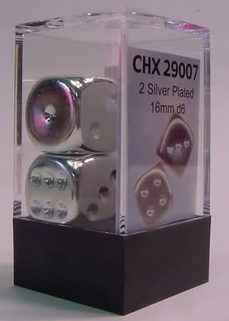 Chessex Silver Plated Set of 2 16mm d6 Dice CHX29007 Dice Life Counters Tokens Chessex Silver Plated Set of 2 16mm d6 Dice CHX29007 Dice Life Counters Tokens