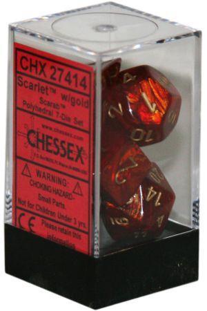 Chessex Scarab Scarlet Gold Set of 7 Dice CHX27414 Dice Life Counters Tokens Chessex Scarab Scarlet Gold Set of 7 Dice CHX27414 Dice Life Counters Tokens