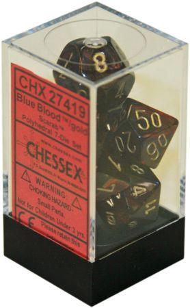 Chessex Scarab Blue Blood w Gold Set of 7 Dice CHX27419 Dice Life Counters Tokens Chessex Scarab Blue Blood w Gold Set of 7 Dice CHX27419 Dice Life Counters Tokens