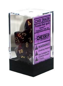 Chessex Gemini Purple Red w Gold Set of 7 Dice CHX26426 Dice Life Counters Tokens Chessex Gemini Purple Red w Gold Set of 7 Dice CHX26426 Dice Life Counters Tokens