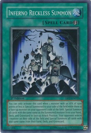 Inferno Reckless Summon DP2 EN025 Super Rare 1st Edition Inferno Reckless Summon DP2 EN025 Super Rare 1st Edition