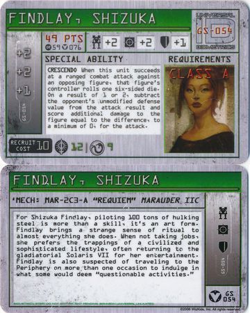 Shizuka Findlay GS 054 GS 49 pts MechWarrior Vanguard Shizuka Findlay GS 054 GS 49 pts MechWarrior Vanguard