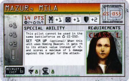 Mila Mazur GS 055 GS 14 pts MechWarrior Vanguard Mila Mazur GS 055 GS 14 pts MechWarrior Vanguard
