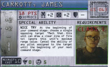 GS 063 James Carrott Mechwarrior Wolf Strike Mechwarrior Cards All GS 063 James Carrott Mechwarrior Wolf Strike Mechwarrior Cards All