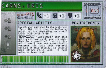 L 063 Kris Carns Mechwarrior Wolf Strike L 063 Kris Carns Mechwarrior Wolf Strike