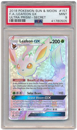 Leafeon GX 157 156 PSA Mint 9 Hyper Rare Ultra Prism 0505 Sun Moon Ultra Prism Singles Leafeon GX 157 156 PSA Mint 9 Hyper Rare Ultra Prism 0505 Sun Moon Ultra Prism Singles