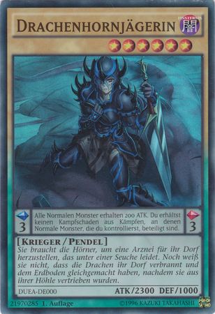 Drachenhornjagerin DUEA DE000 Super Rare 1st Edition German Yugioh Cards Drachenhornjagerin DUEA DE000 Super Rare 1st Edition German Yugioh Cards
