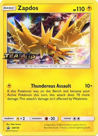 Pokemon Card Zapdos Sm159 near Mint + Eng Rare Foil Prerelase Team Up