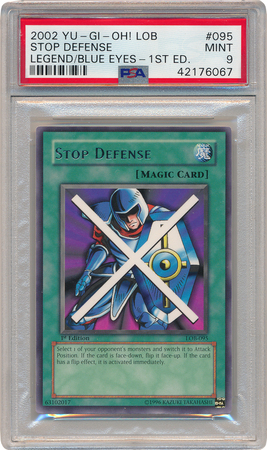 Stop Defense LOB 095 PSA Mint 9 Rare 1st Ed LOB 6067 Legend of Blue Eyes White Dragon 1st Edition Singles Stop Defense LOB 095 PSA Mint 9 Rare 1st Ed LOB 6067 Legend of Blue Eyes White Dragon 1st Edition Singles