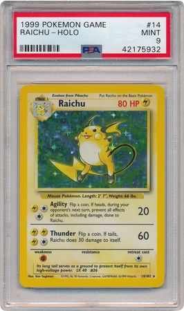 Raichu 14 102 PSA Mint 9 Holo Unl Base Set 5932 Base Set Unlimited Singles Raichu 14 102 PSA Mint 9 Holo Unl Base Set 5932 Base Set Unlimited Singles