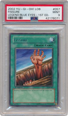 Fissure LOB 057 PSA Mint 9 Rare 1st Ed LOB 6071 Legend of Blue Eyes White Dragon 1st Edition Singles Fissure LOB 057 PSA Mint 9 Rare 1st Ed LOB 6071 Legend of Blue Eyes White Dragon 1st Edition Singles