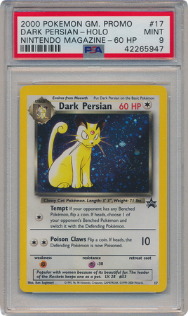 Dark Persian 17 PSA Mint 9 Holo Rare Promo 5947 Pokemon Wizards Black Star Promos Dark Persian 17 PSA Mint 9 Holo Rare Promo 5947 Pokemon Wizards Black Star Promos