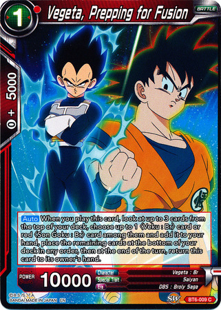 Vegeta Prepping for Fusion BT6 009 Common Destroyer Kings Non Foil Singles Vegeta Prepping for Fusion BT6 009 Common Destroyer Kings Non Foil Singles