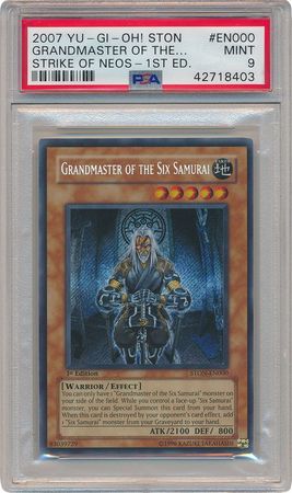 Grandmaster of the Six Samurai 302 240STON EN000 302 240 PSA Mint 9 SCR 1st Ed STON 8403 Strike of Neos STON 1st Edition Singles Grandmaster of the Six Samurai 302 240STON EN000 302 240 PSA Mint 9 SCR 1st Ed STON 8403 Strike of Neos STON 1st Edition Singles