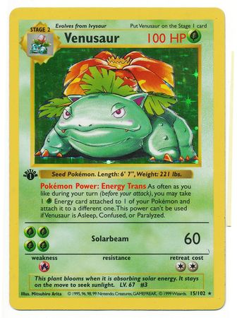 Venusaur 15 102 Heavily Played Holo Rare 1st Edition Base Set 30742 Base Set 1st Edition Singles Venusaur 15 102 Heavily Played Holo Rare 1st Edition Base Set 30742 Base Set 1st Edition Singles