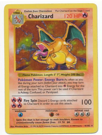 Charizard 4 102 Heavily Played Holo Rare Shadowless Base Set 30751 Base Set Shadowless Singles Charizard 4 102 Heavily Played Holo Rare Shadowless Base Set 30751 Base Set Shadowless Singles
