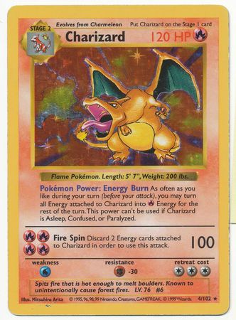 Charizard 4 102 Heavily Played Holo Rare Shadowless Base Set 30752 Base Set Shadowless Singles Charizard 4 102 Heavily Played Holo Rare Shadowless Base Set 30752 Base Set Shadowless Singles