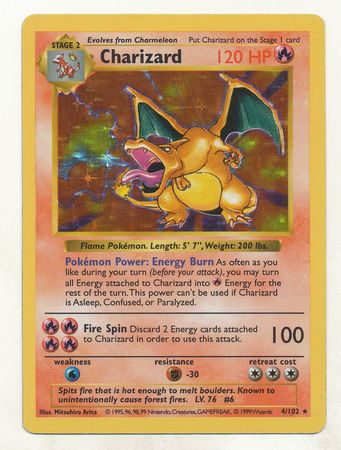 Charizard 4 102 Heavily Played Holo Rare Shadowless Base Set 30753 Base Set Shadowless Singles Charizard 4 102 Heavily Played Holo Rare Shadowless Base Set 30753 Base Set Shadowless Singles