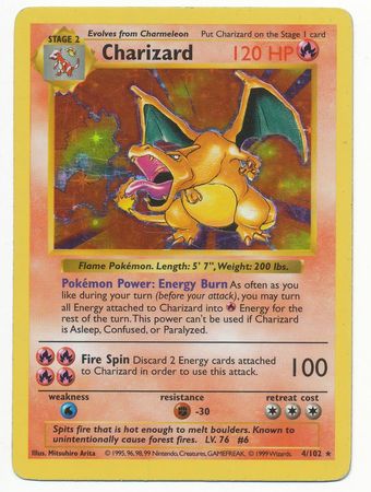 Charizard 4 102 Heavily Played Holo Rare Shadowless Base Set 30754 Base Set Shadowless Singles Charizard 4 102 Heavily Played Holo Rare Shadowless Base Set 30754 Base Set Shadowless Singles