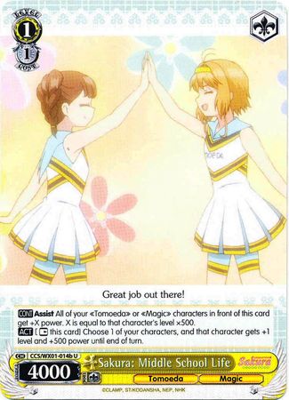 Sakura Middle School Life CCS WX01 014bEN Uncommon U Weiss Schwarz Cardcaptor Sakura Clear Card Booster Set Sakura Middle School Life CCS WX01 014bEN Uncommon U Weiss Schwarz Cardcaptor Sakura Clear Card Booster Set