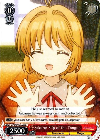 Sakura Slip of the Tongue CCS WX01 060EN Rare R Weiss Schwarz Cardcaptor Sakura Clear Card Booster Set Sakura Slip of the Tongue CCS WX01 060EN Rare R Weiss Schwarz Cardcaptor Sakura Clear Card Booster Set