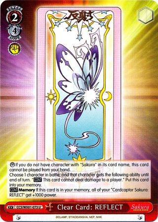 Clear Card REFLECT CCS WX01 073EN Uncommon U Weiss Schwarz Cardcaptor Sakura Clear Card Booster Set Clear Card REFLECT CCS WX01 073EN Uncommon U Weiss Schwarz Cardcaptor Sakura Clear Card Booster Set