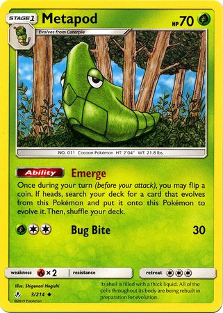 Metapod 3 214 Uncommon Sun Moon Unbroken Bonds Singles Metapod 3 214 Uncommon Sun Moon Unbroken Bonds Singles