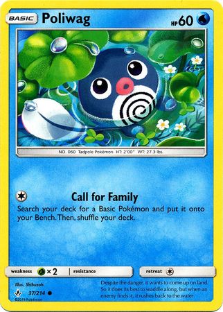 2019 Poliwag 37/214 Common Pokemon Card - NM Unbroken Bonds Set 