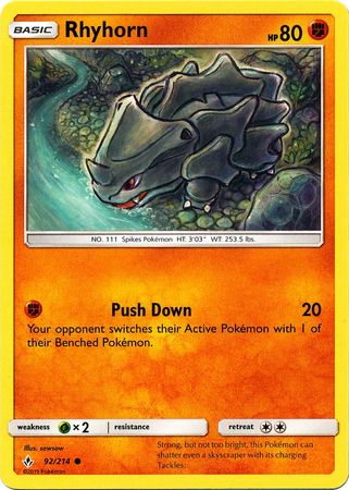 Rhyhorn 92 214 Common Sun Moon Unbroken Bonds Singles Rhyhorn 92 214 Common Sun Moon Unbroken Bonds Singles