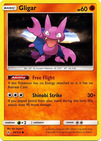 Gligar 98 214 Common Sun Moon Unbroken Bonds Singles Gligar 98 214 Common Sun Moon Unbroken Bonds Singles