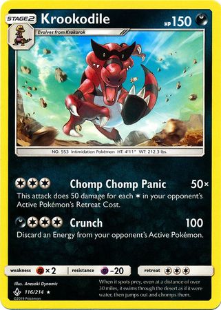 Krookodile Rare Card Pokemon TCG Sun & Moon Unbroken Bonds Cards 116/214 
