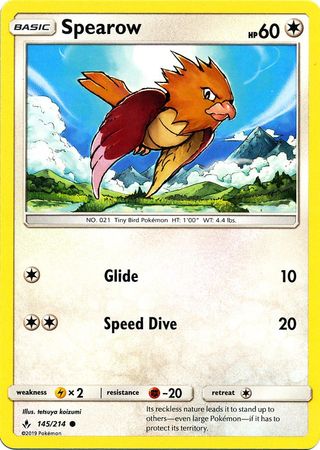 Spearow 145 214 Common Sun Moon Unbroken Bonds Singles Spearow 145 214 Common Sun Moon Unbroken Bonds Singles