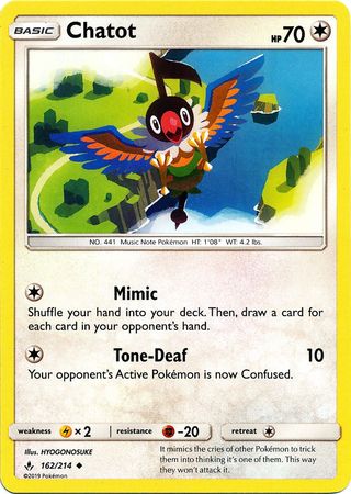 Chatot 162 214 Uncommon Sun Moon Unbroken Bonds Singles Chatot 162 214 Uncommon Sun Moon Unbroken Bonds Singles
