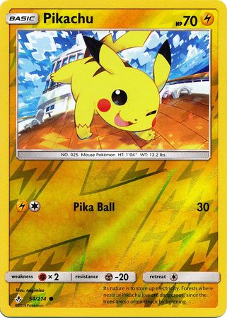 Pikachu 54/214 NM Near Mint Unbroken Bonds Reverse Holofoil Holo Pokemon Card 