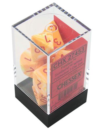 Chessex Festive Sunburst w Red Set of 7 Dice CHX27453 Chessex Festive Sunburst w Red Set of 7 Dice CHX27453