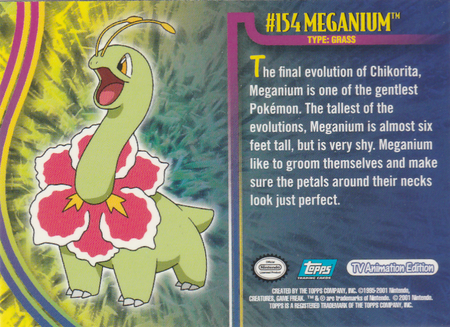 154 Meganium Johto Series 1 Topps Pokemon Johto Series 1 Topps 154 Meganium Johto Series 1 Topps Pokemon Johto Series 1 Topps
