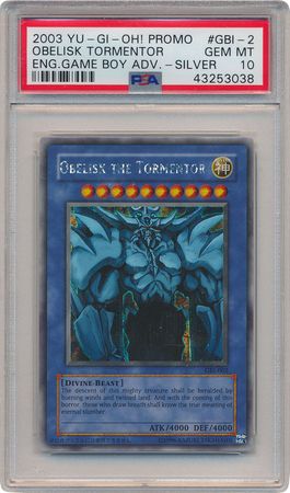 Obelisk the Tormentor GBI 002 PSA GEM MT 10 Secret Rare GBI 3038 Yu Gi Oh Promo Cards Obelisk the Tormentor GBI 002 PSA GEM MT 10 Secret Rare GBI 3038 Yu Gi Oh Promo Cards