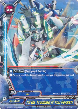 I ll Be Troubled If You Forget D BT01A EB02 0029EN Rare R FCBF H Extra Booster 03 Lord of Hundred Thunders I ll Be Troubled If You Forget D BT01A EB02 0029EN Rare R FCBF H Extra Booster 03 Lord of Hundred Thunders