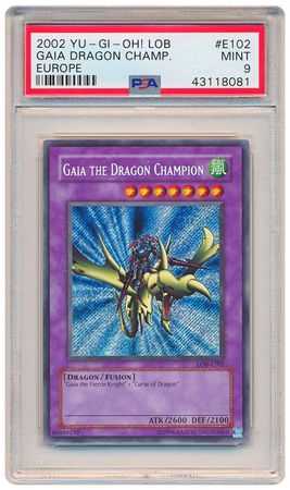 Gaia the Dragon Champion LOB E102 PSA MINT 9 Secret Rare Unlimited LOB 8081 Legend of Blue Eyes White Dragon 1st Edition Singles Gaia the Dragon Champion LOB E102 PSA MINT 9 Secret Rare Unlimited LOB 8081 Legend of Blue Eyes White Dragon 1st Edition Singles